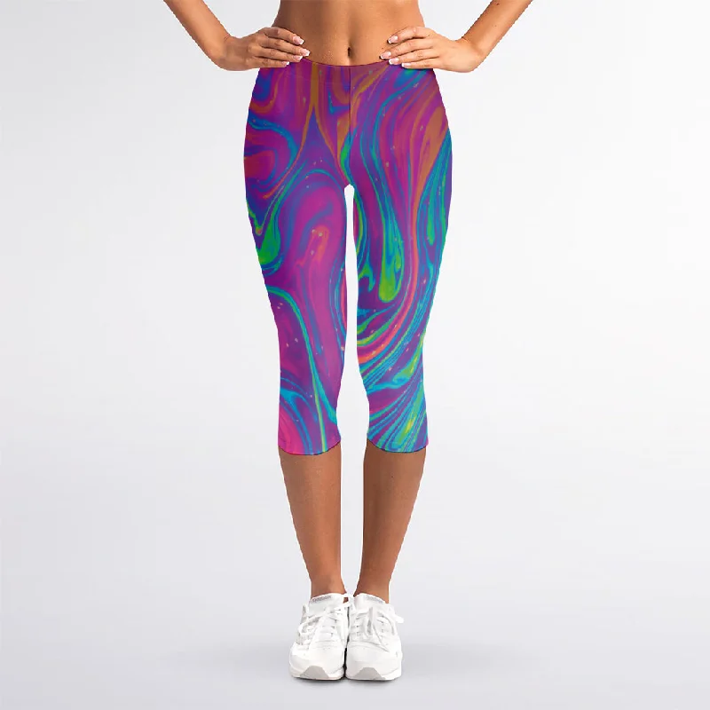 Price Drop Alert Psychedelic Liquid Print Women's Capri Leggings