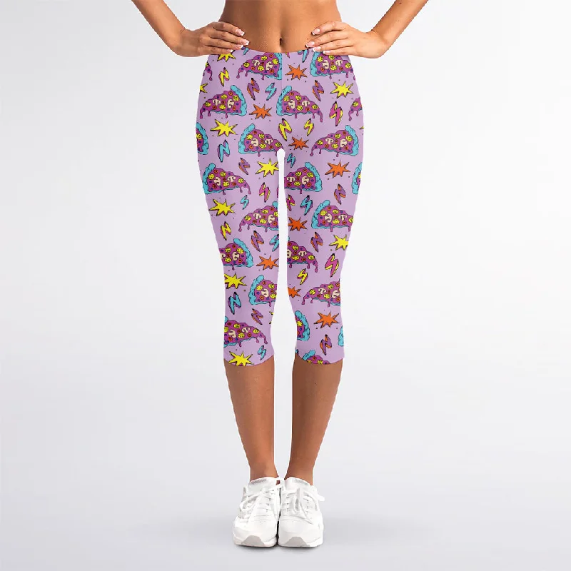 Overstock Sale Psychedelic Pizza Pattern Print Women's Capri Leggings