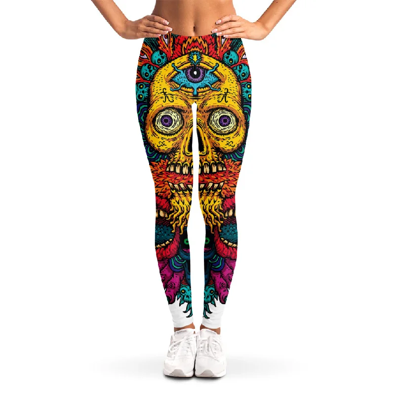 Weekend Deal Psychedelic Skull Print Women's Leggings