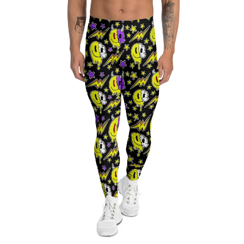 Stock Clearance Psychedelic Trippy Acid Emoji Print Pattern Men's Leggings