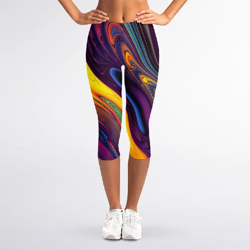 Blowout Sale Psychedelic Trippy Fractal Print Women's Capri Leggings