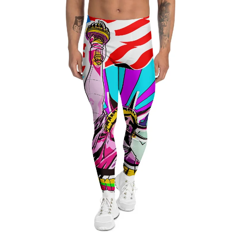 Take Advantage Psychedelic USA Statue of Liberty Independence Day Print Men's Leggings