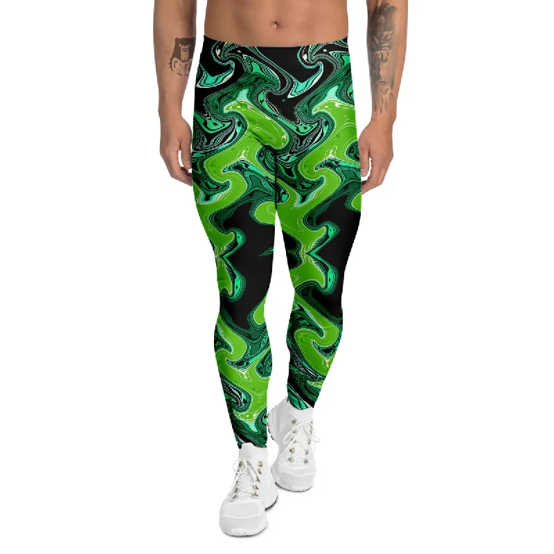 Price Reduction Psychedelic Wave Liquid Green Print Men's Leggings