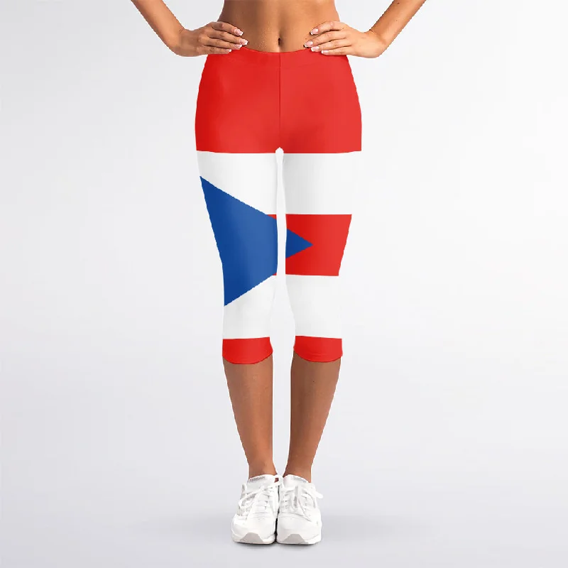 Anniversary Sale Puerto Rican Flag Print Women's Capri Leggings