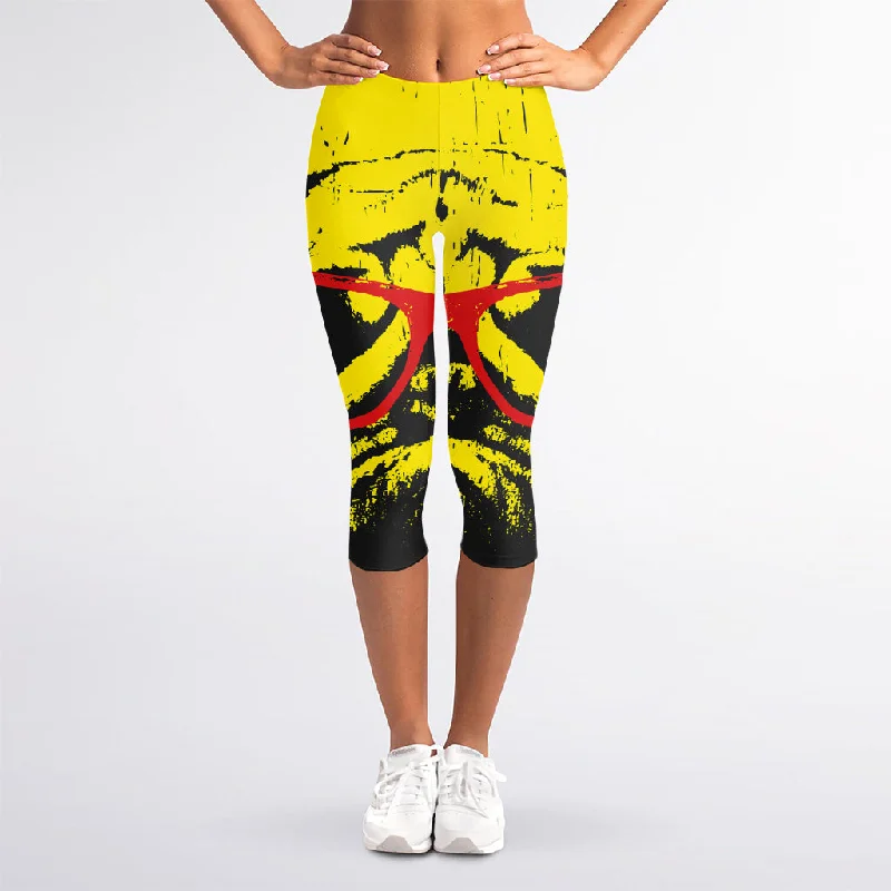 Grand Opening Sale Pug With Glasses Portrait Print Women's Capri Leggings