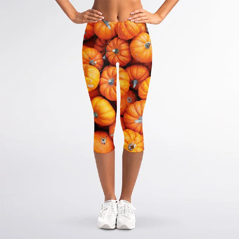 Online Exclusive Pumpkin Print Women's Capri Leggings