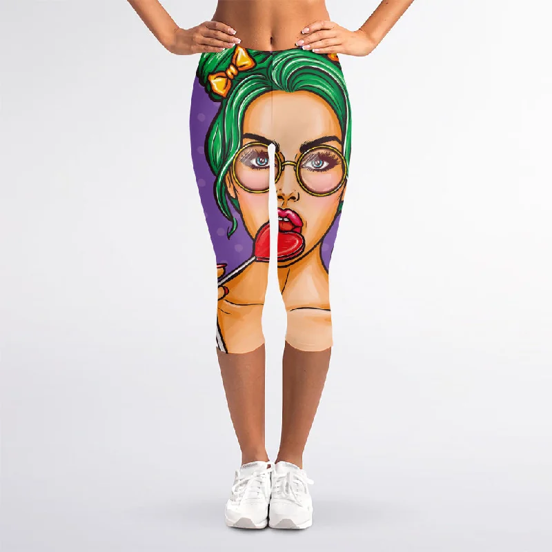 Today’s Special Punk Girl And Lollipop Print Women's Capri Leggings