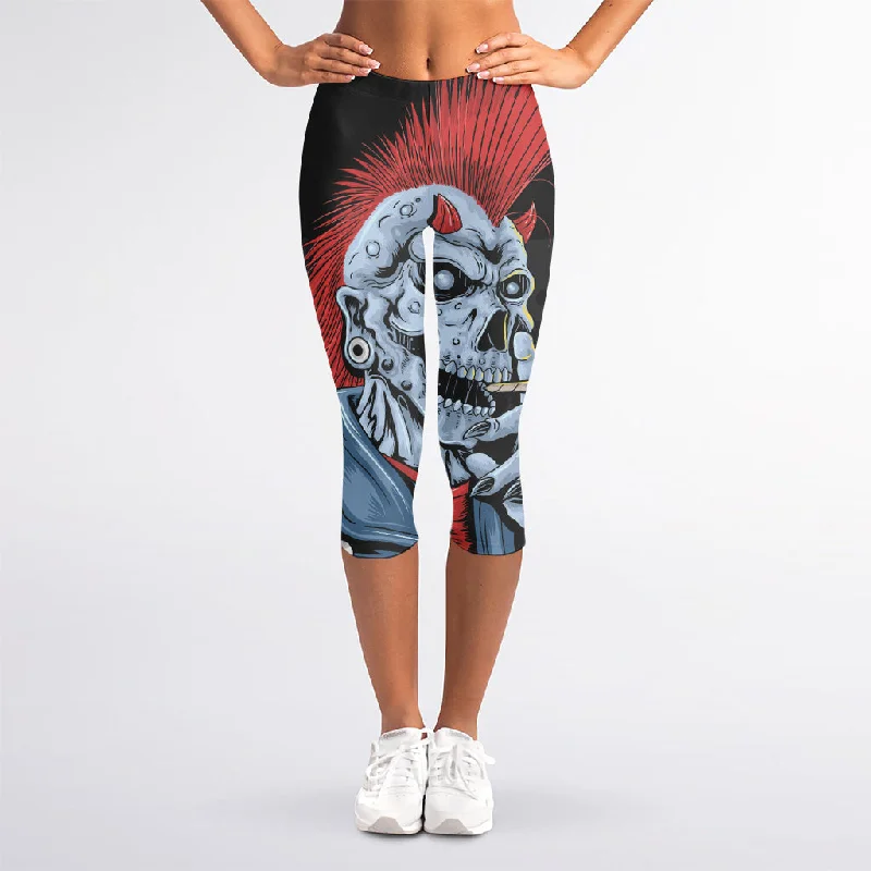 Buy More, Save More Punk Mohawk Devil Print Women's Capri Leggings