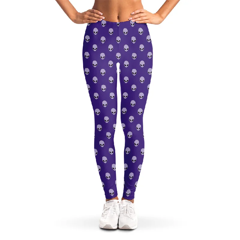 Limited Availability Purple Alien Face Pattern Print Women's Leggings