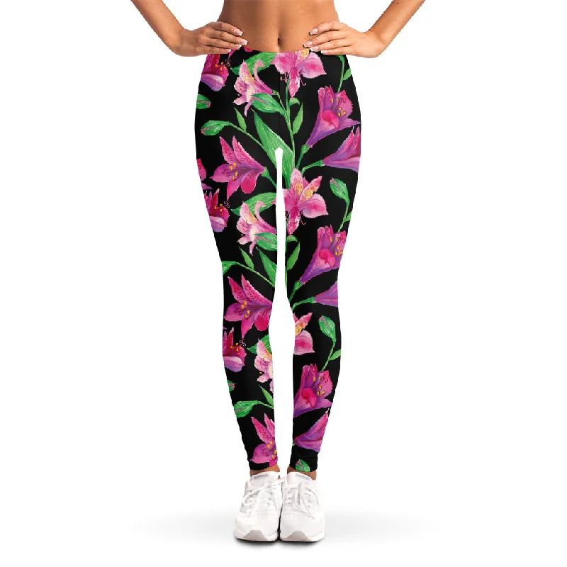 Great Deals Purple Alstroemeria Pattern Print Women's Leggings