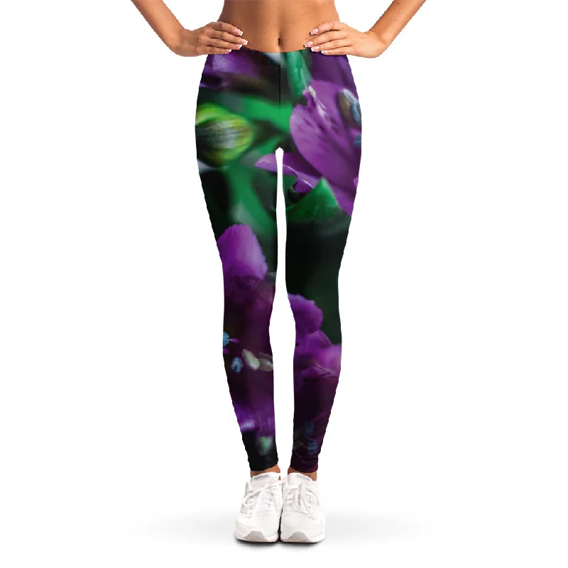 Final Clearance Purple Alstroemeria Print Women's Leggings