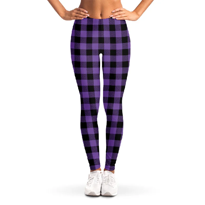 Bonus Savings Purple And Black Buffalo Check Print Women's Leggings