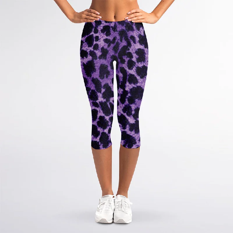 Deal of the Day Purple And Black Cheetah Print Women's Capri Leggings