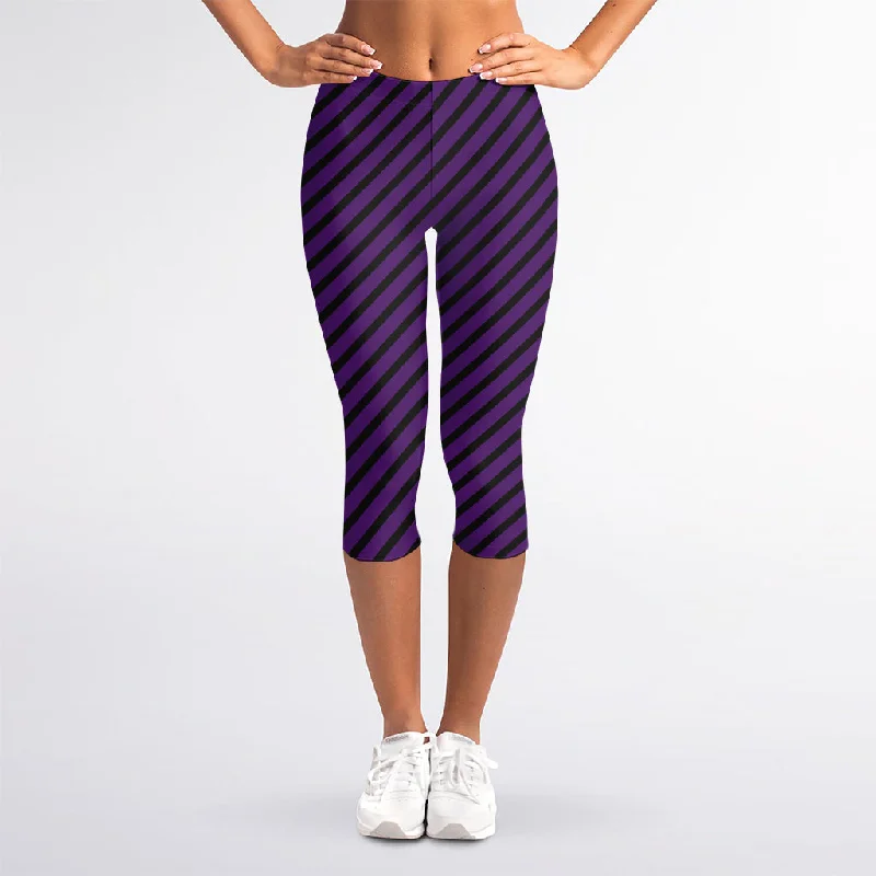 Exclusive Online Offer Purple And Black Halloween Pattern Print Women's Capri Leggings