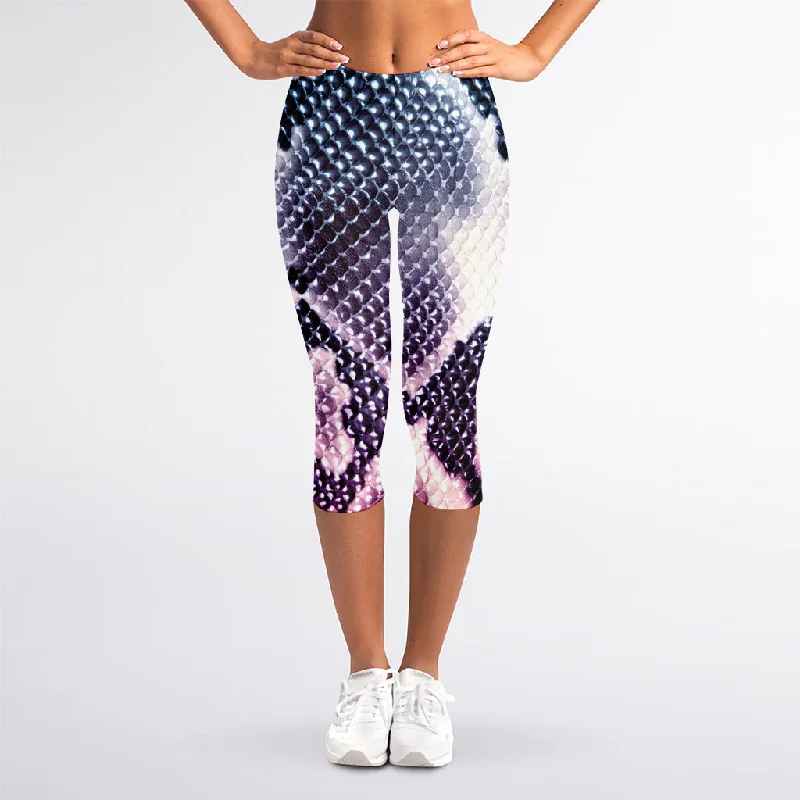 Super Deal Purple And Blue Snakeskin Print Women's Capri Leggings