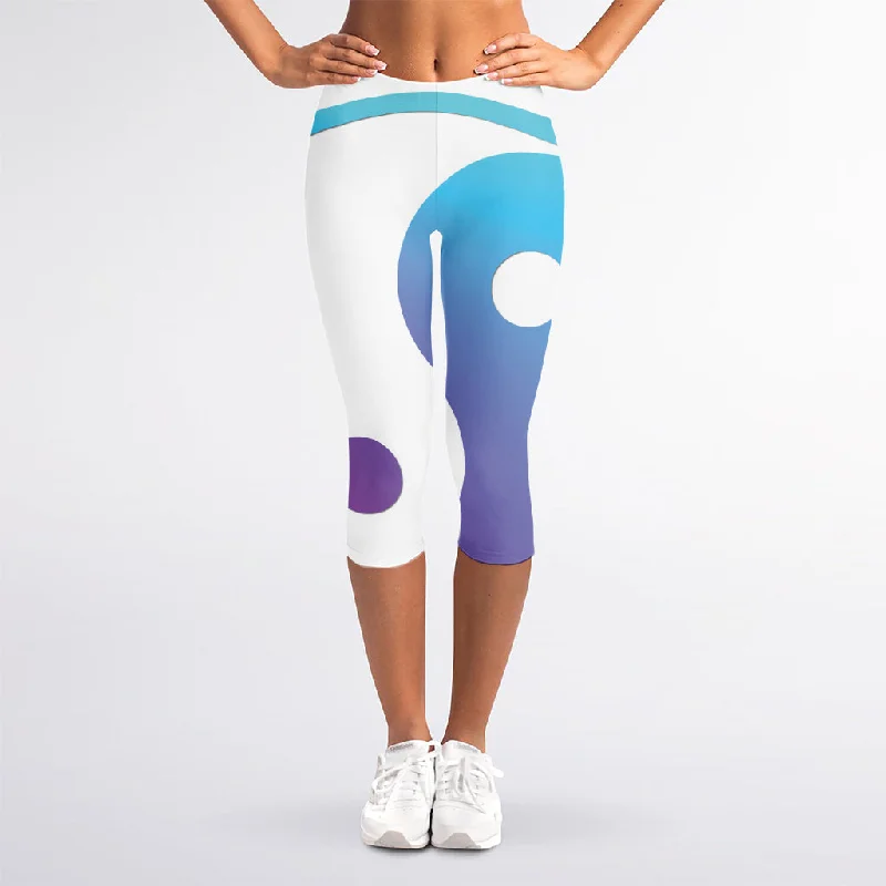 Year-End Sale Purple And Blue Yin Yang Print Women's Capri Leggings