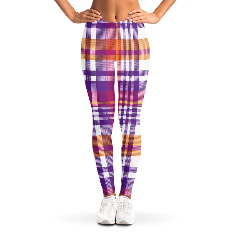 Season Finale Sale Purple And Orange Madras Plaid Print Women's Leggings