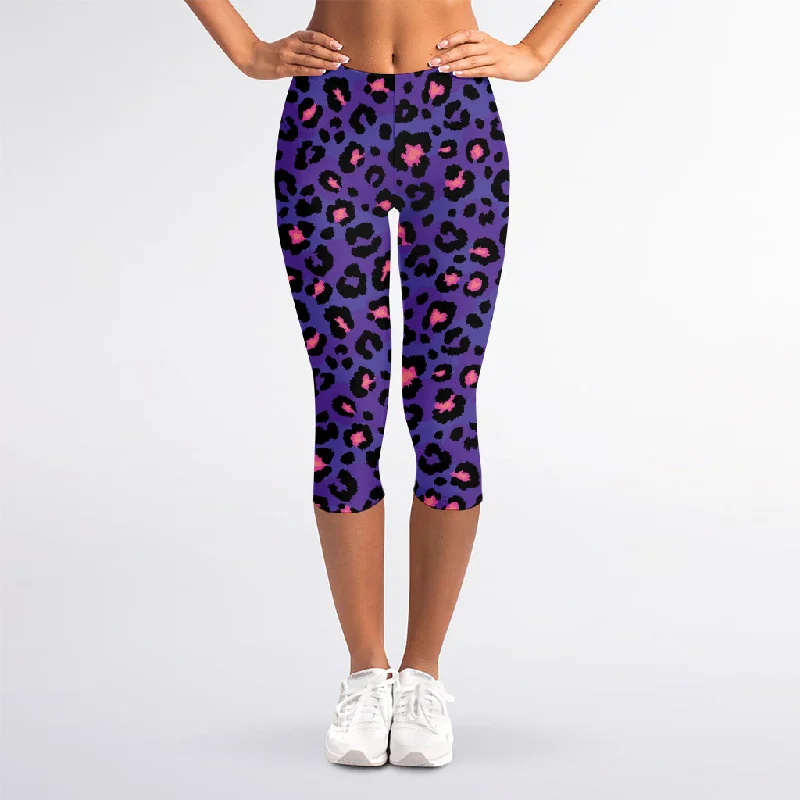 New Markdowns Purple And Pink Leopard Print Women's Capri Leggings