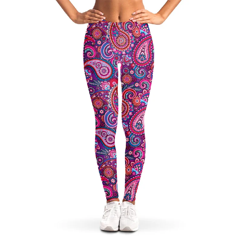 Midnight Sale Purple And Pink Paisley Pattern Print Women's Leggings