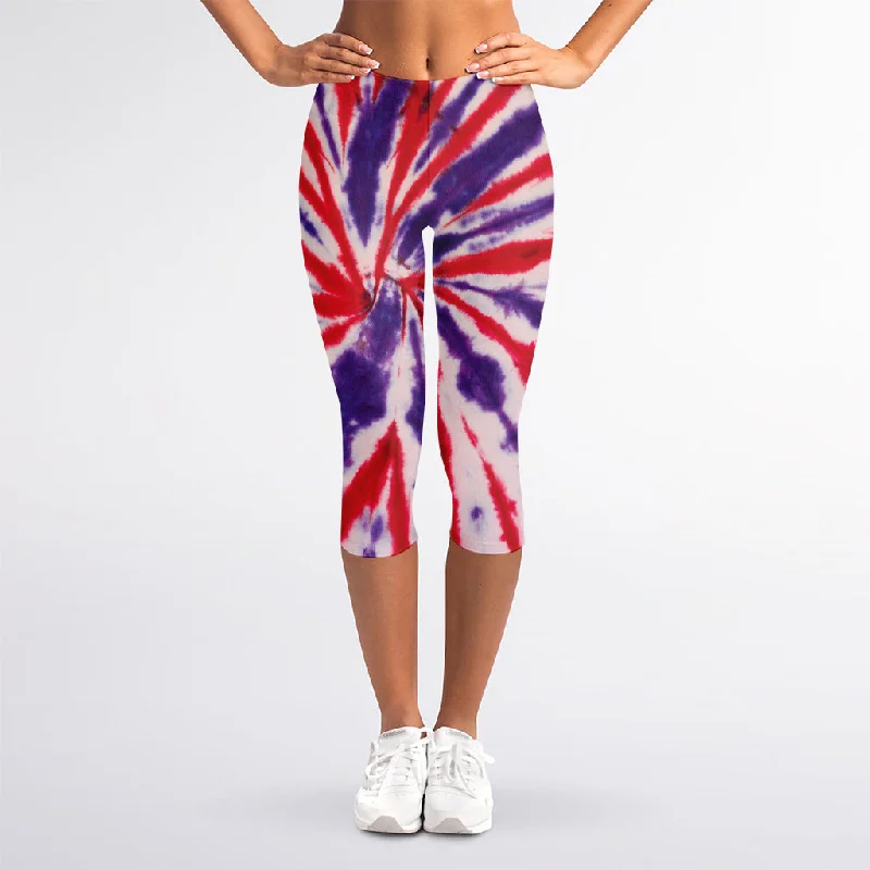 Special Discount Purple And Red Spider Tie Dye Print Women's Capri Leggings