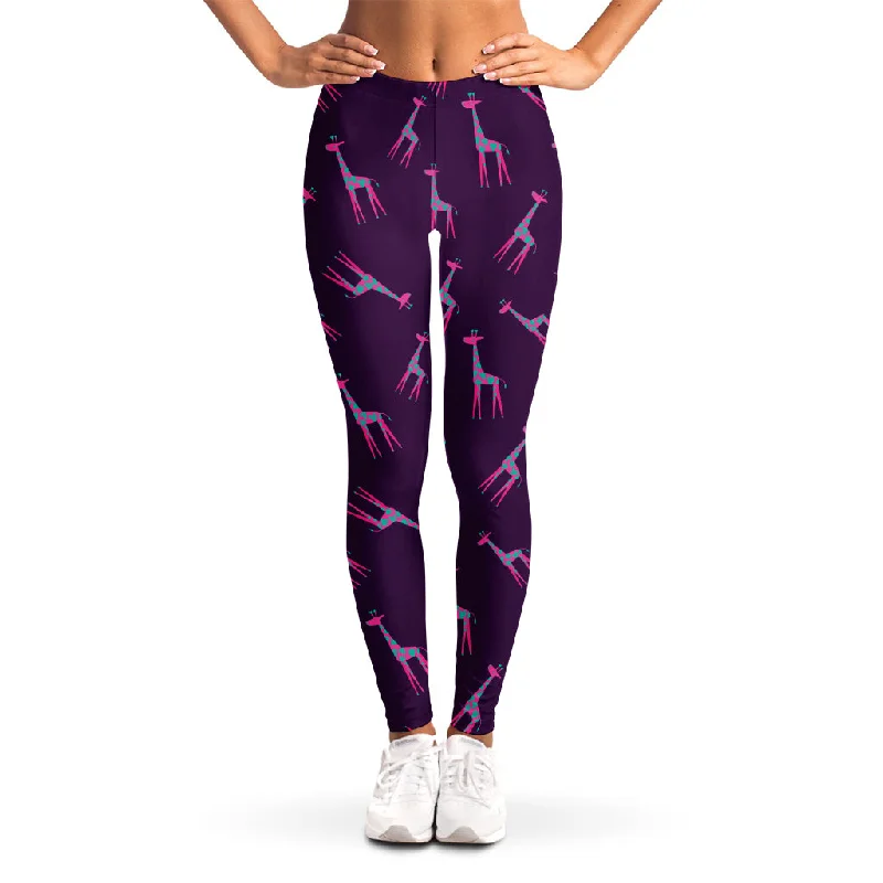 Get It Before It’s Gone Purple And Teal Giraffe Pattern Print Women's Leggings