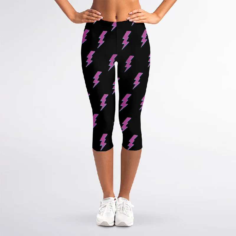 Low Prices Purple And Teal Lightning Pattern Print Women's Capri Leggings