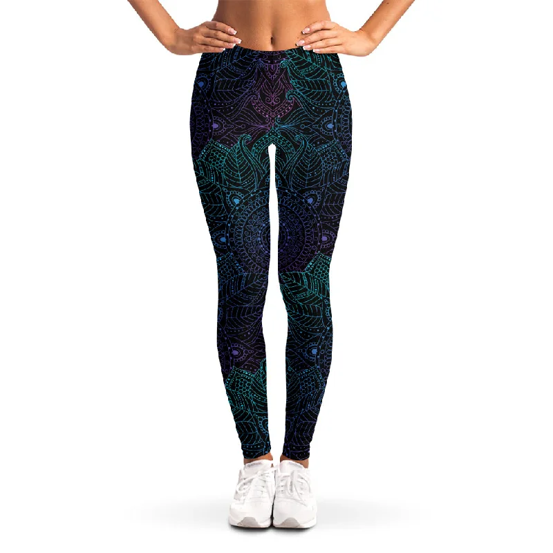 Unbeatable Prices Purple And Teal Mandala Print Women's Leggings