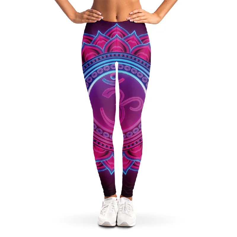 Best Seller Purple And Teal Om Mandala Print Women's Leggings