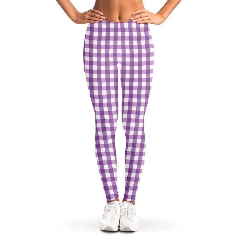 Limited Time Offer Purple And White Check Pattern Print Women's Leggings