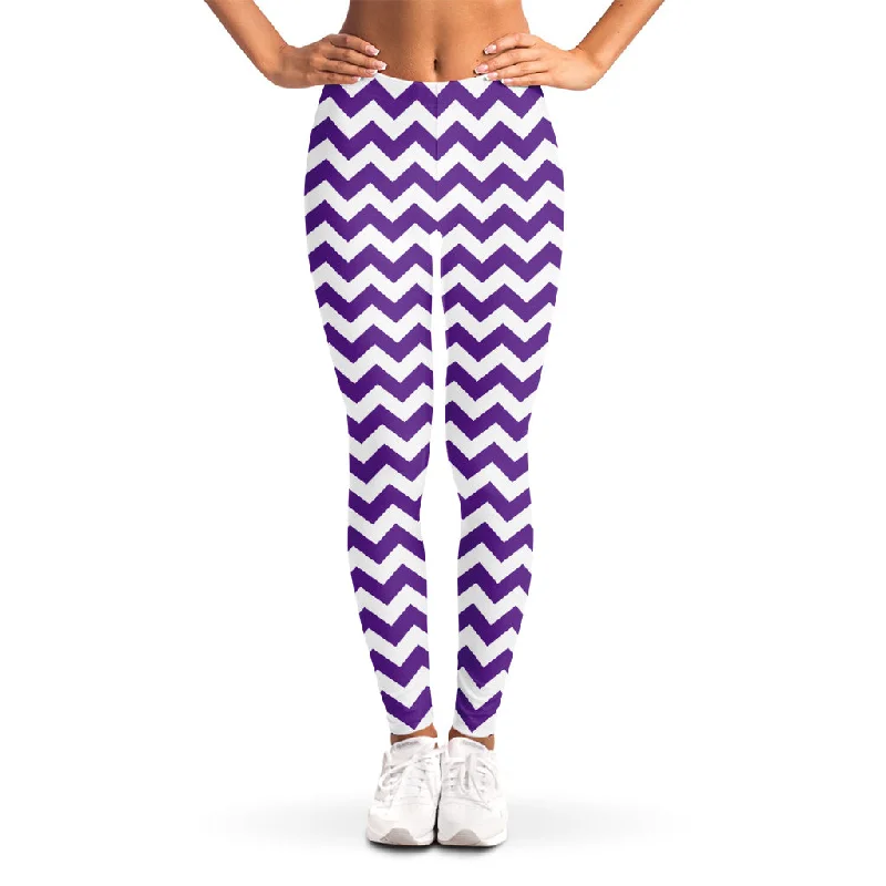 Special Price Purple And White Chevron Pattern Print Women's Leggings