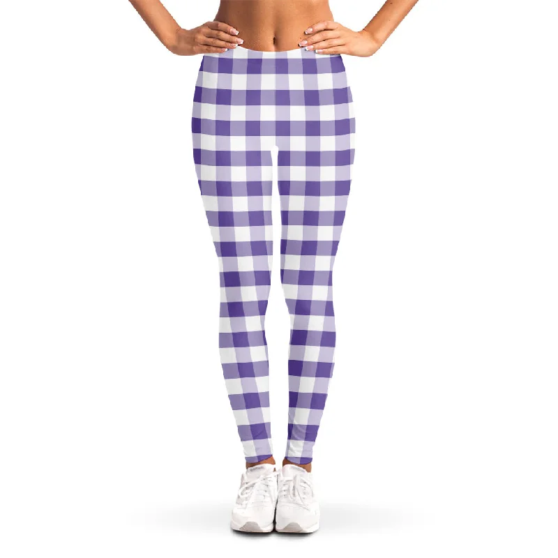 Time-Limited Offer Purple And White Gingham Pattern Print Women's Leggings