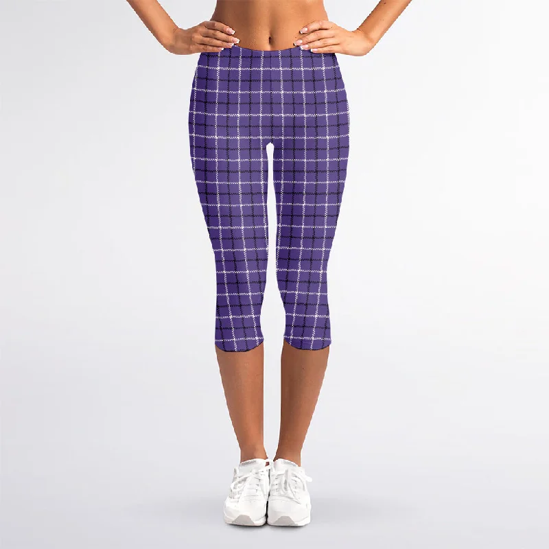 Huge Savings Purple And White Tattersall Print Women's Capri Leggings