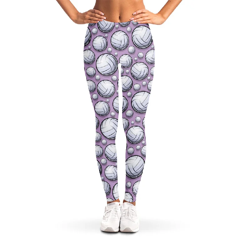Overstock Purple And White Volleyball Print Women's Leggings