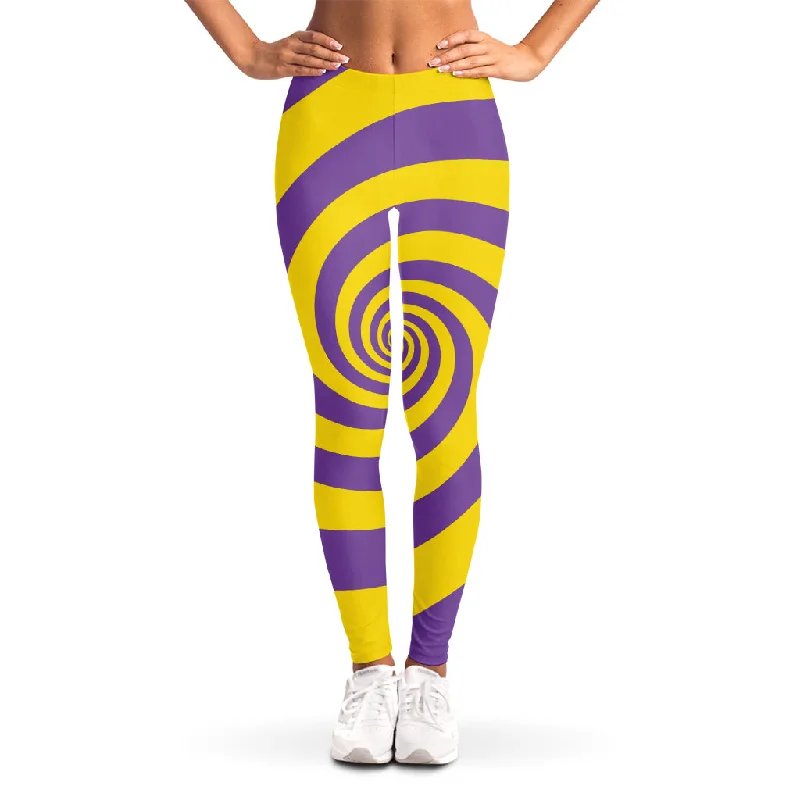 New Deals Purple And Yellow Spiral Illusion Print Women's Leggings