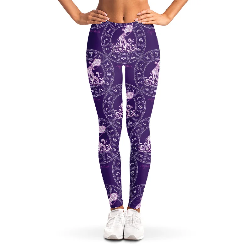 Great Deals Purple Aquarius Zodiac Pattern Print Women's Leggings