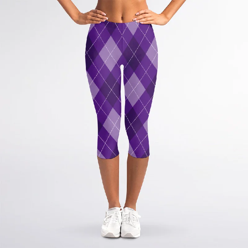 Limited Time Purple Argyle Pattern Print Women's Capri Leggings