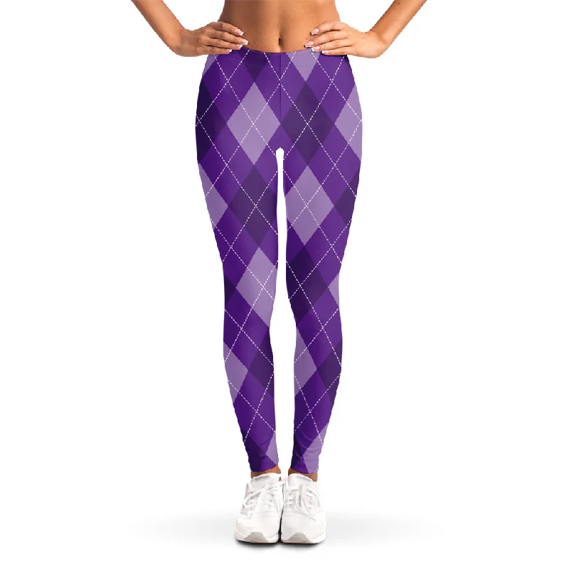 Massive Deals Purple Argyle Pattern Print Women's Leggings