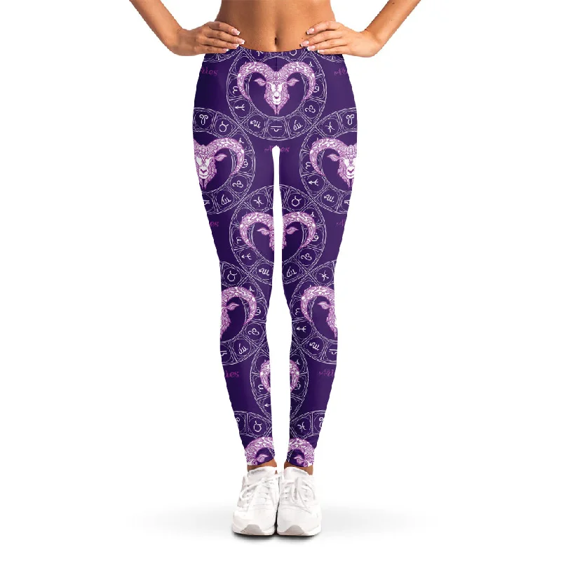 Extra Savings Purple Aries Zodiac Pattern Print Women's Leggings