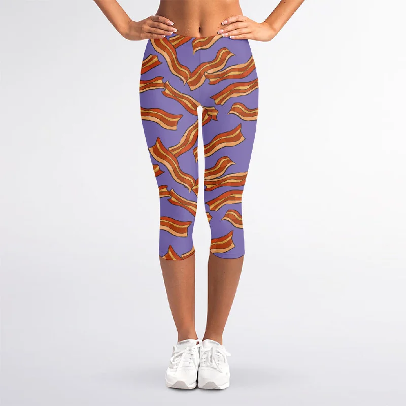 Discount Mania Purple Bacon Pattern Print Women's Capri Leggings