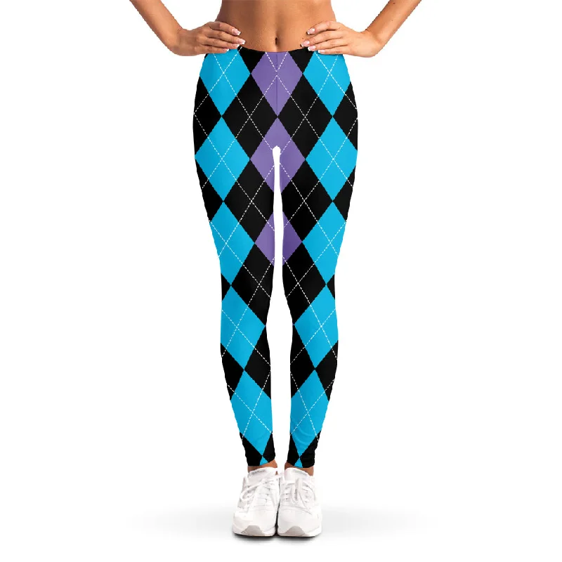 Discount Deals Purple Black And Blue Argyle Print Women's Leggings