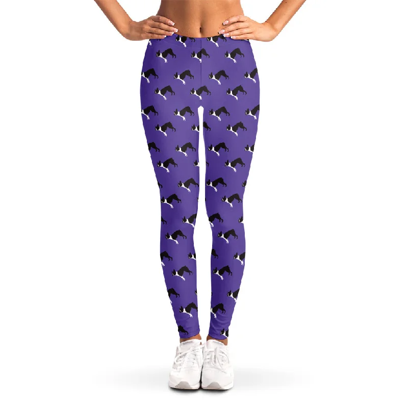 Amazing Deals Purple Boston Terrier Pattern Print Women's Leggings
