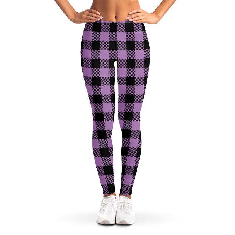 Closeout Purple Buffalo Plaid Print Women's Leggings