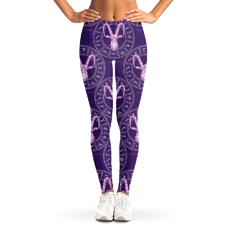Best Bargains Purple Capricorn Zodiac Pattern Print Women's Leggings