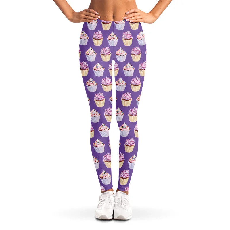 Lowest Prices Purple Cupcake Pattern Print Women's Leggings