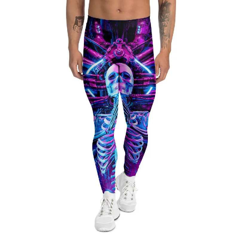 Extra Savings Purple Cyber Skeleton Print Men's Leggings