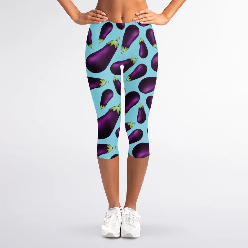 Lowest Price Purple Eggplant Pattern Print Women's Capri Leggings