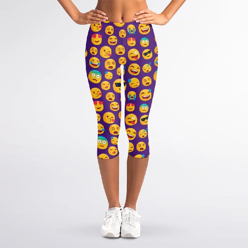 Price Reduction Purple Emoji Pattern Print Women's Capri Leggings