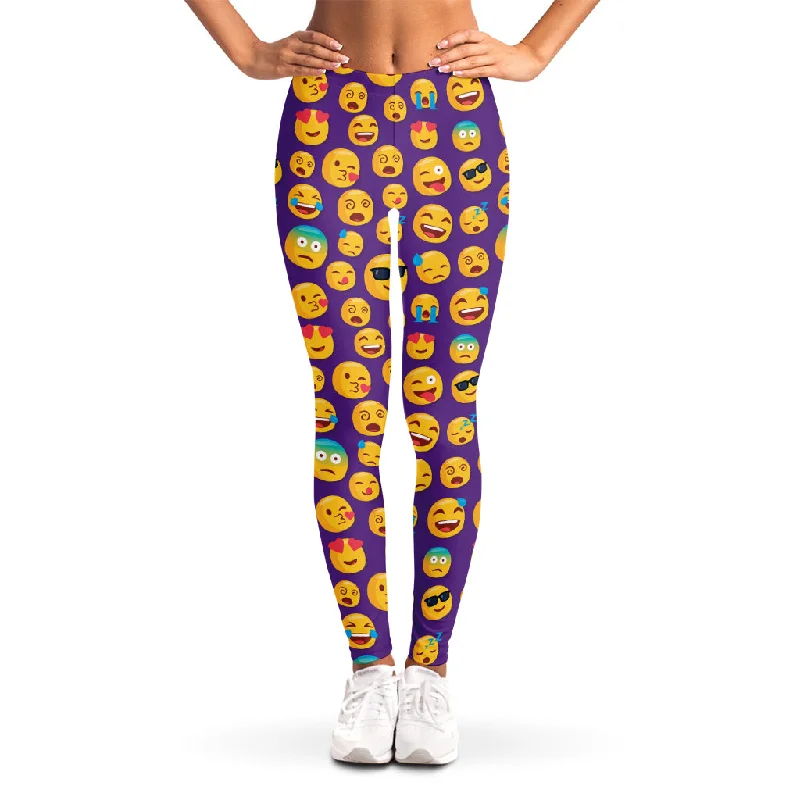 Exclusive Offers Purple Emoji Pattern Print Women's Leggings