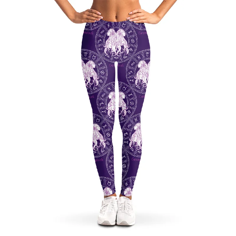 Unmissable Offer Purple Gemini Zodiac Pattern Print Women's Leggings