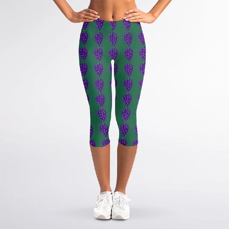 Limited Availability Purple Grape Pattern Print Women's Capri Leggings
